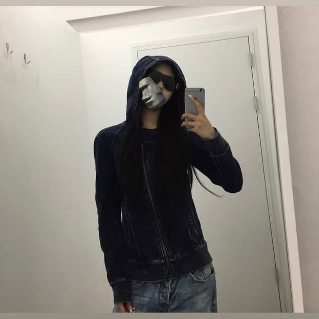 Helmut Lang Hooded Denim Print Jacket