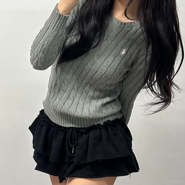 폴로 랄프로렌 현행 QR 그레이 케이블 걸즈 크루넥 니트(XS)