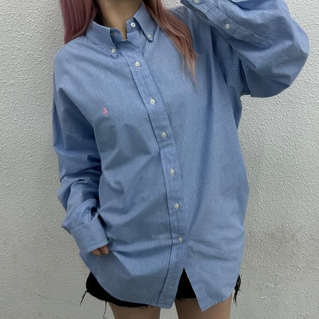 폴로 랄프로렌 딸기우유맛 포니 소라 잔체크 셔츠 XL