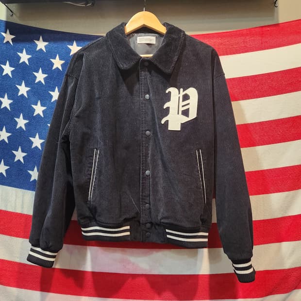 Y2K 네이비 코듀로이 P로고 바시티 자켓