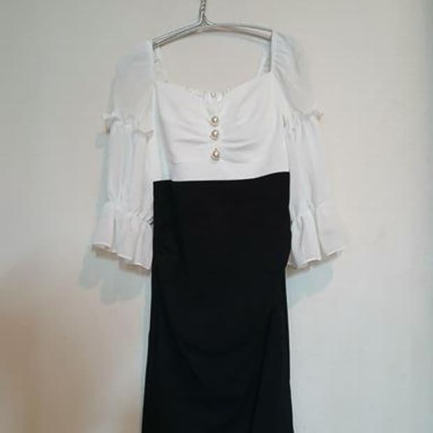 나롱쥐 원피스 쉬폰 홀복 섹시 레이스 배색 드레스 하객 클럽 파티 데이트