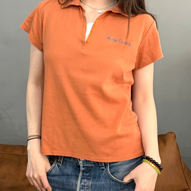00’s 빈티지 할리데이비슨 브라운 카라 반팔티