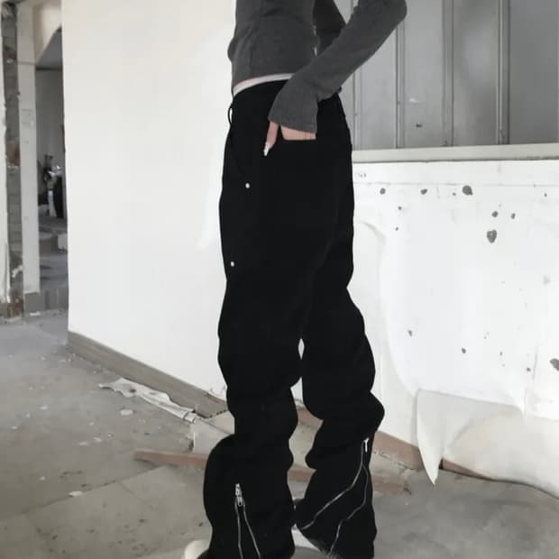 쿄이 지퍼 카고 팬츠 블랙 