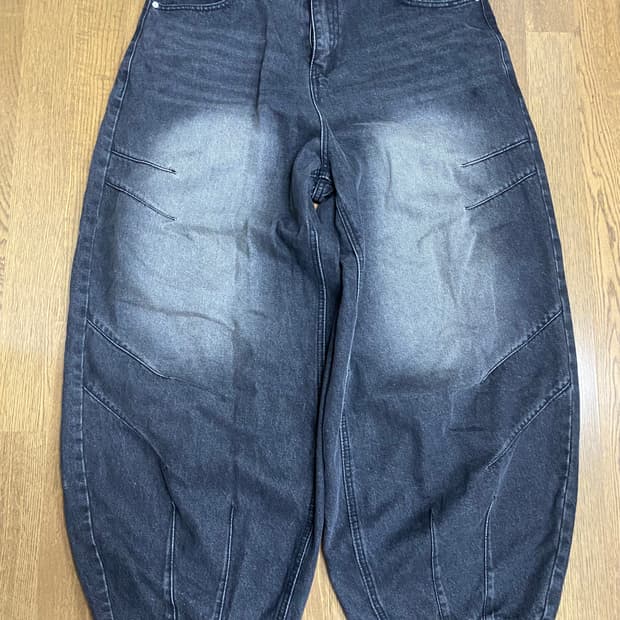 DECET 워싱 벌룬 데님 팬츠 흑청 xl