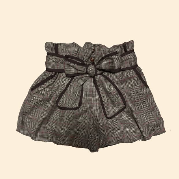 라떼갸루 브라운 체크 리본 숏팬츠 숏츠 리즈리사 액시즈팜