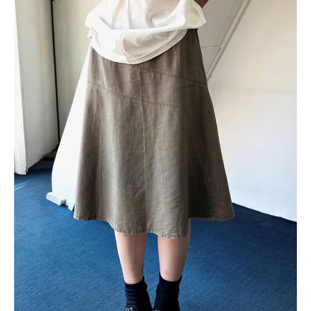 Natural linen cotton design panel skirt