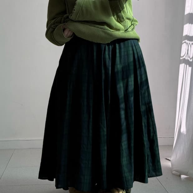 일본 빈티지 체크 롱스커트