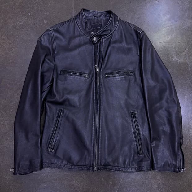 L 옴므 빈티지 양가죽 레더 싱글 라이더자켓 블랙 M