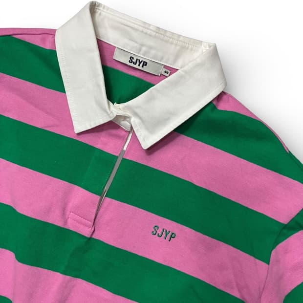 SJYP 핑크 그린 스트라이프 럭비티 M