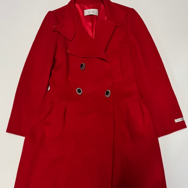 여성 한섬 SJSJ 핸드메이드 보석 단추 앙고라 울 코트 레드 55