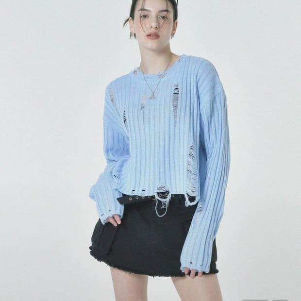 미드나잇무브 damage knit (sky blue)
