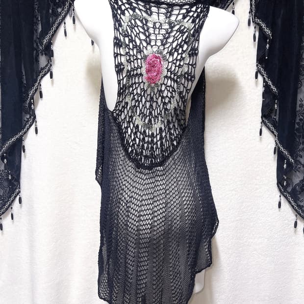 오리엔탈 페어리 모리 고딕 고스 펑크 뜨개 니트 플라워자수 로브 베스트