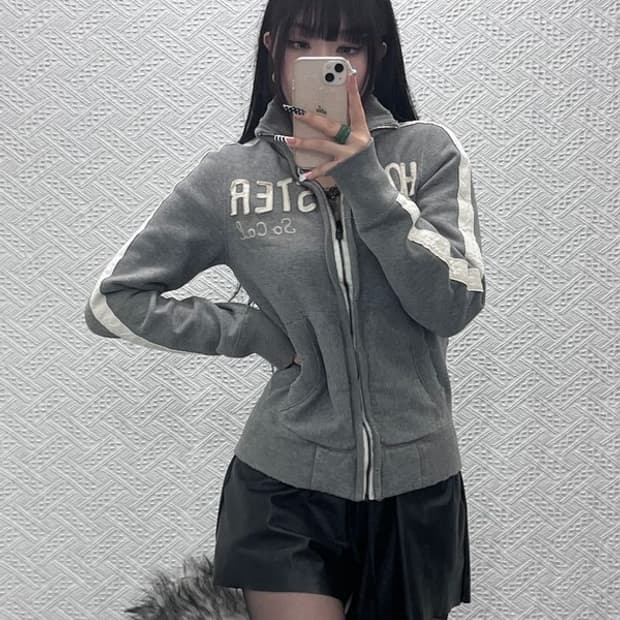 홀리스터 Y2K 빈티지 디스트로이드 데미지 집업 XS C10109