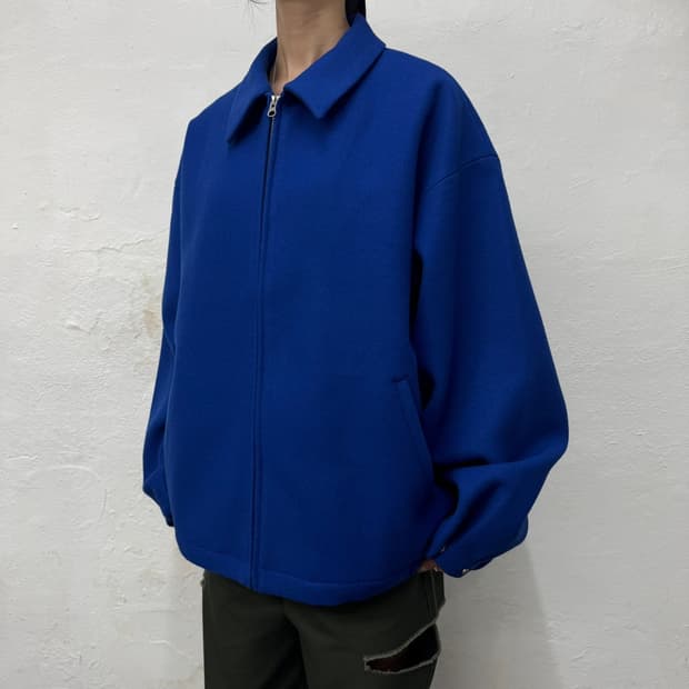 레이지블루(RAGE BLUE) 블루 메리노 울 블랜드 집업 블루종 자켓