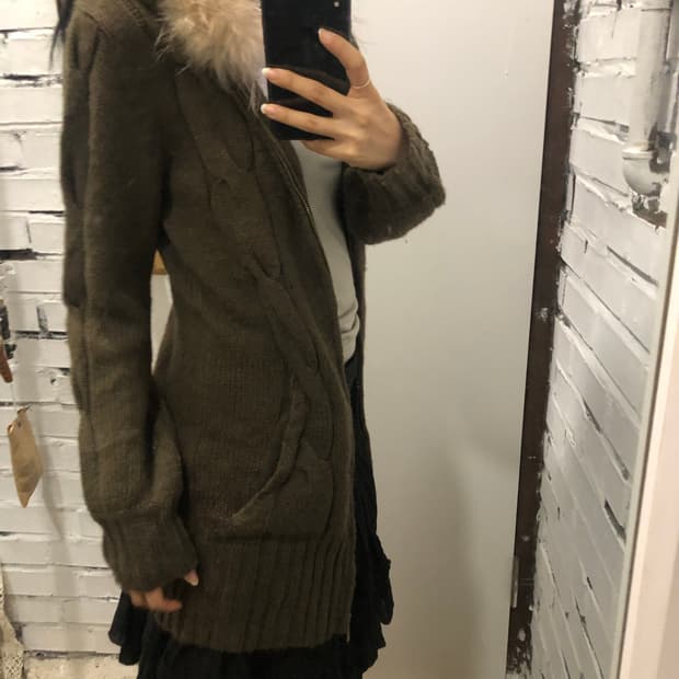 후드 퍼 니트 집업