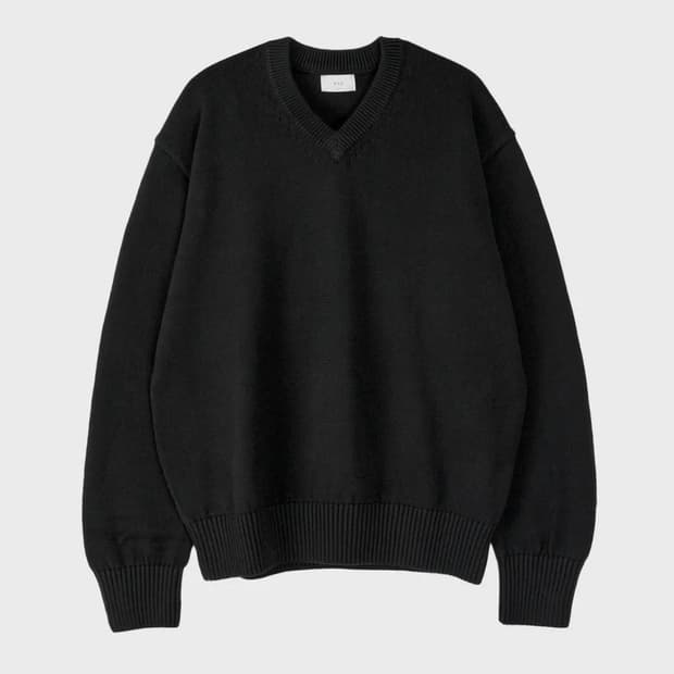 (XL) 애습 코튼 브이넥 니트 블랙