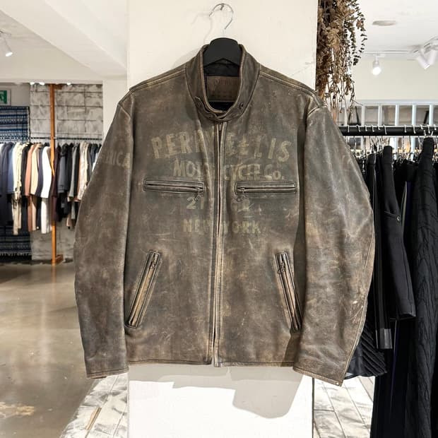 페리 앨리스 브라운 워시드 카우레더 자켓