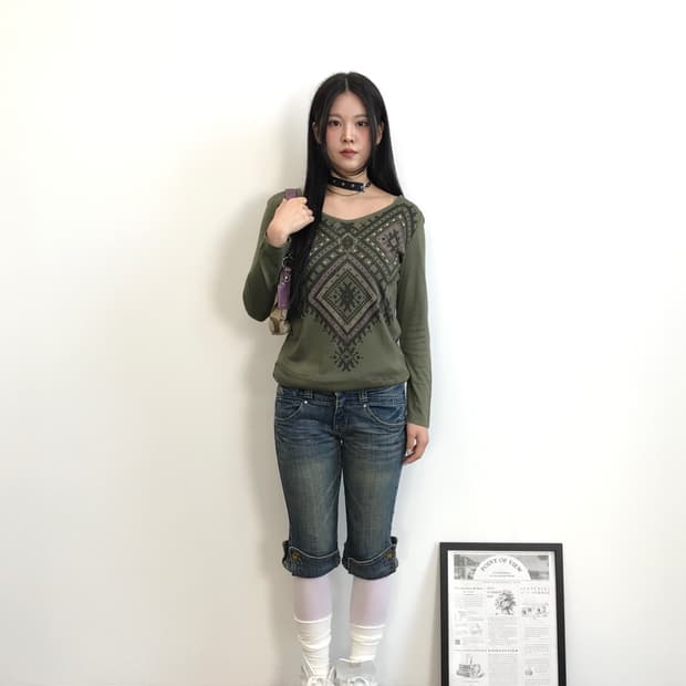 Jpn Khaki Studs Graphic Long Sleeve