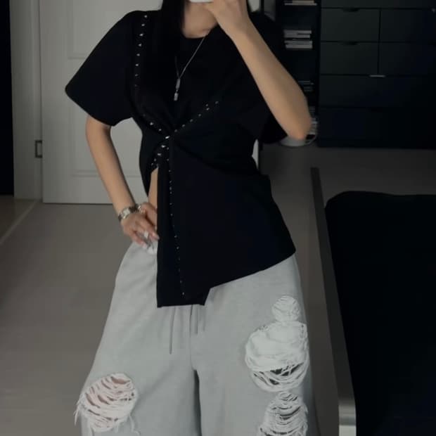 트리밍버드 데미지 버뮤다 스웻팬츠