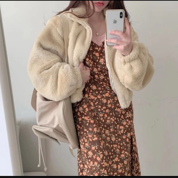 미니포에 털 자켓