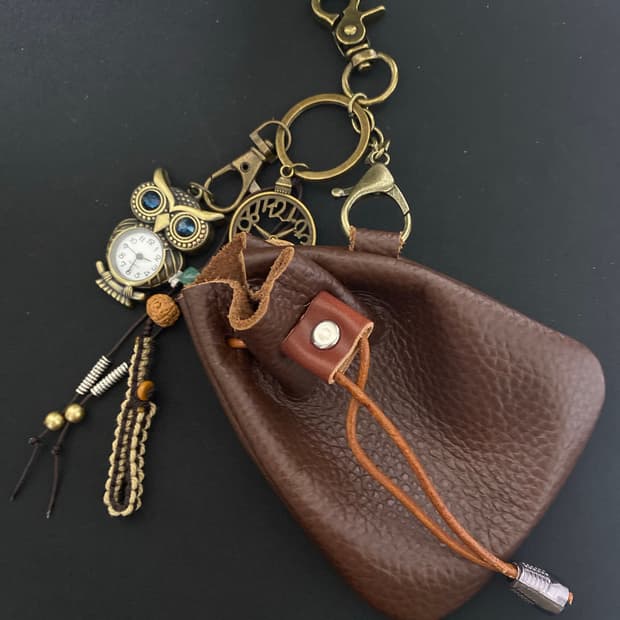 빈티지 가죽 파우치 키링 