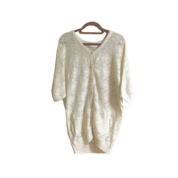 뮤트아이보리 글리터 크로셰 가디건 원피스