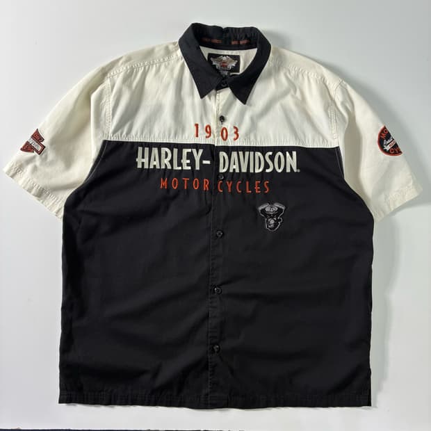 Harley davidson 할리 데이비슨 바이커 자수 투톤 반팔 셔츠