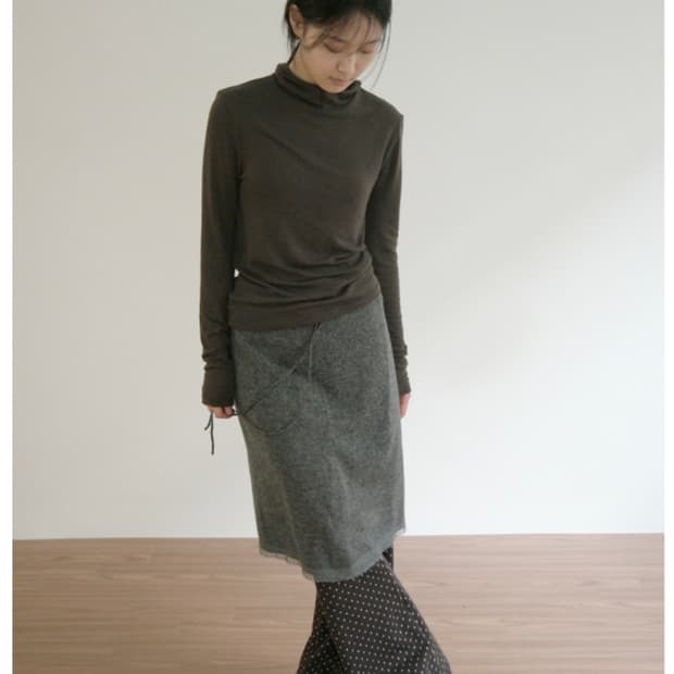 레이스 니트 미디 스커트 (차콜)