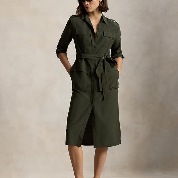 폴로랄프로렌 벨티드 실크 셔츠 원피스