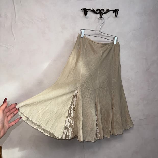 Aylesbury beige satin floral lace skirt 