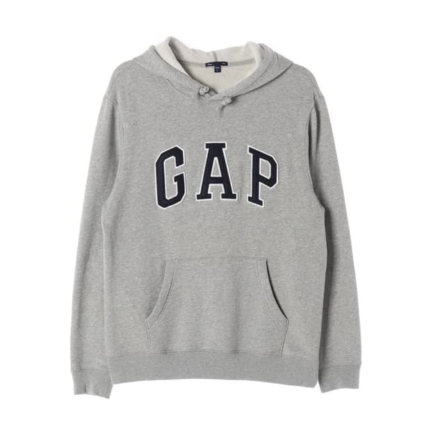 GAP 그레이 아치형 빅로고 기모 후드티 M