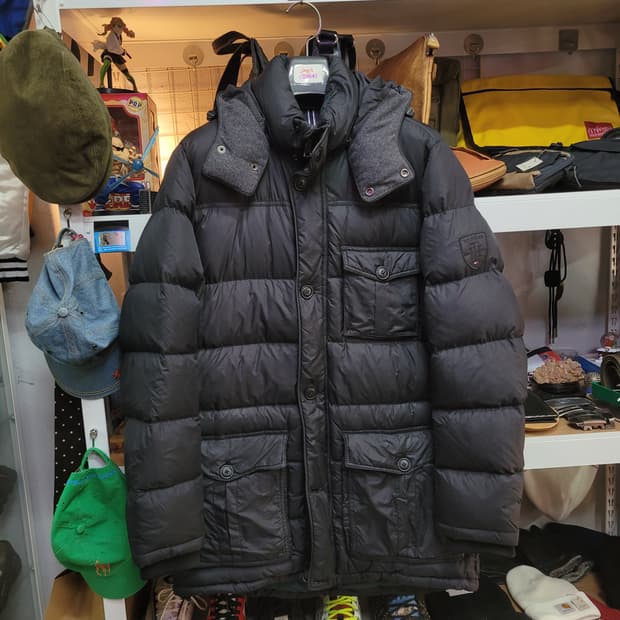 타미힐피거 블랙 패딩 점퍼 구스 다운 (후드 분리형)