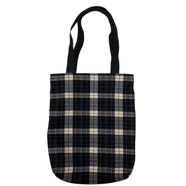 울 블랙체크 에코백