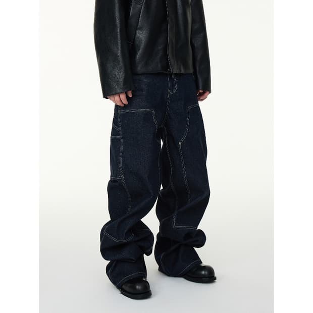 네이비 데님 새깅핏 카펜더 팬츠 