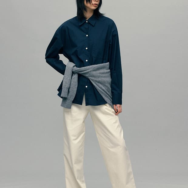 SIENNE 시엔느 네이비 바스락 캐쥬얼 베이직 오버핏 셔츠 블라우스 S