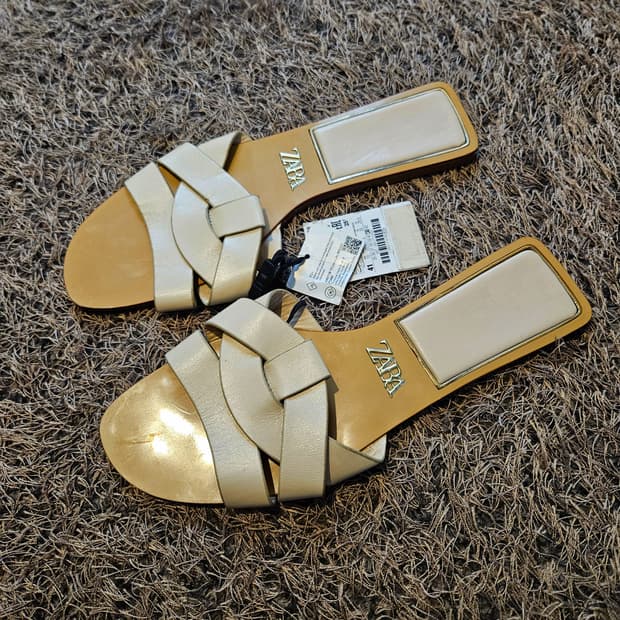 (미사용) 자라(Zara) 크로스레더 플렛 샌들
