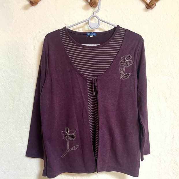 빈티지 모리걸 퍼플 티셔츠 가디건