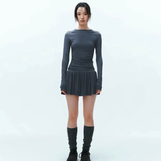 코이세이오 드레이핑 원피스 차콜 