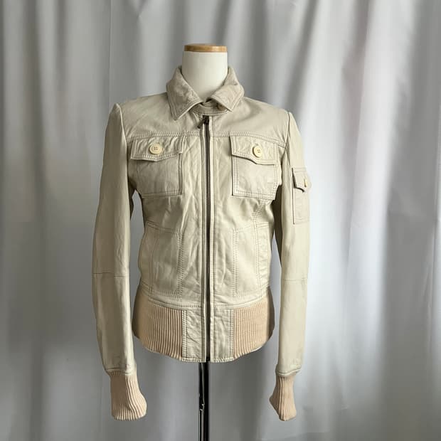 vintage cream leather blouson