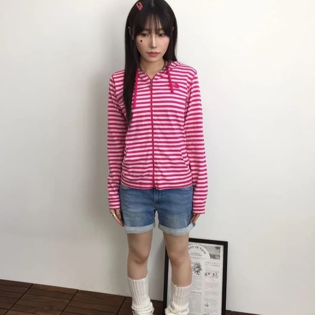 The North Face Stripe Zip Hoodie Pink