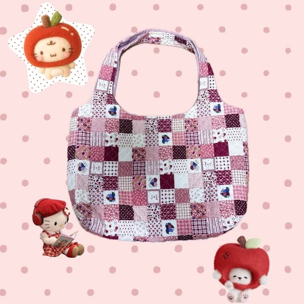 모리걸 패치워크 퀄트 가방 토트백 딸기잼 레드 빈티지