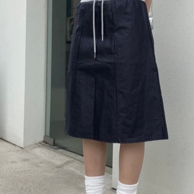나일론 네이비 밴딩 스커트 