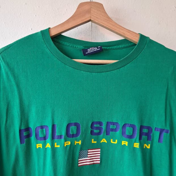 폴로스포츠 남성 그린 90s usa 빈티지 반팔티셔츠 M사이즈
