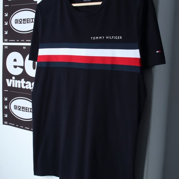 (L-XL) 타미힐피거 반팔 티셔츠 배색 네이비 올드스쿨-H35133