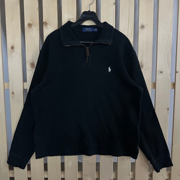 (M) 폴로 랄프로렌 블랙 반집업 니트