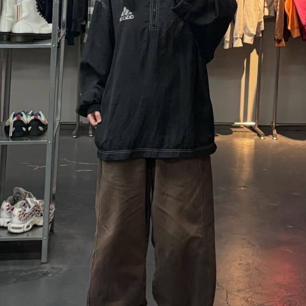 아디다스 올드스쿨 빅로고 블랙 우븐 후디아노락 자켓 A3368