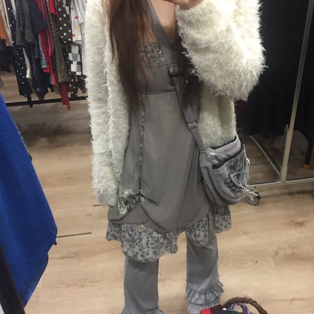 빈티지 카키 시스루 레이어드 플라워 원피스