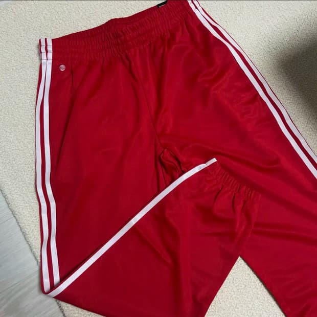 아디다스 삼선 조거팬츠 와이드 트레이닝바지 레드 m