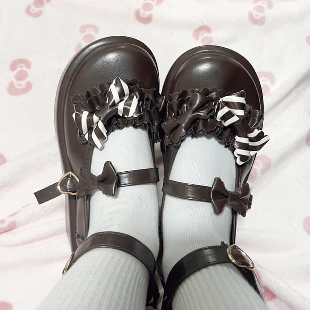 라떼갸루 리본 초코 화이트 구두 로퍼