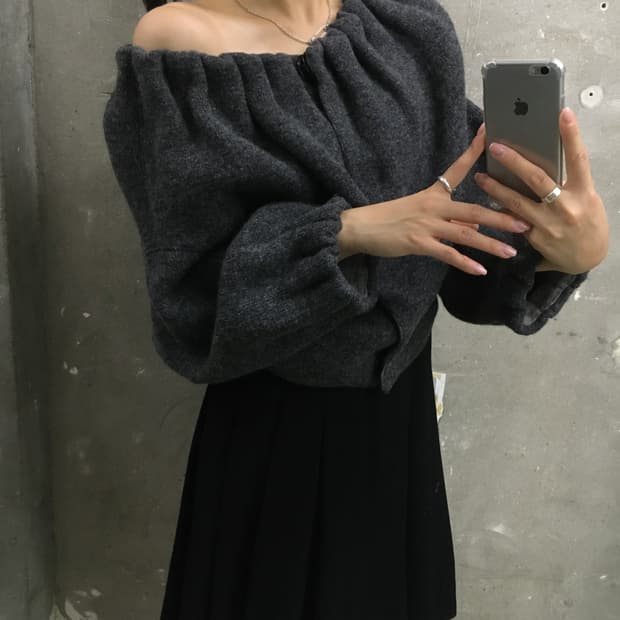 Prada 프라다 챠콜 와이드 캐시미어 숄 가디건 